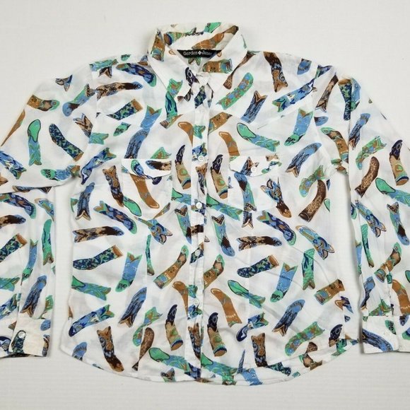 Gordon James Women's Cowboy Boot Graphic Button Up Longsleeve Shirt Size Medium - Picture 1 of 4